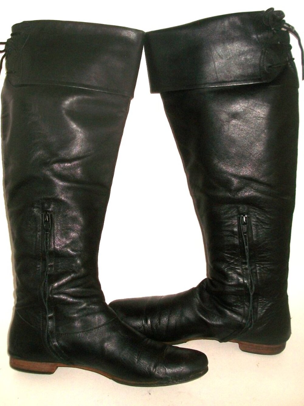 John Fluevog Vtg Eco-Friendly Handmade Black Leather OTK Boots 9M